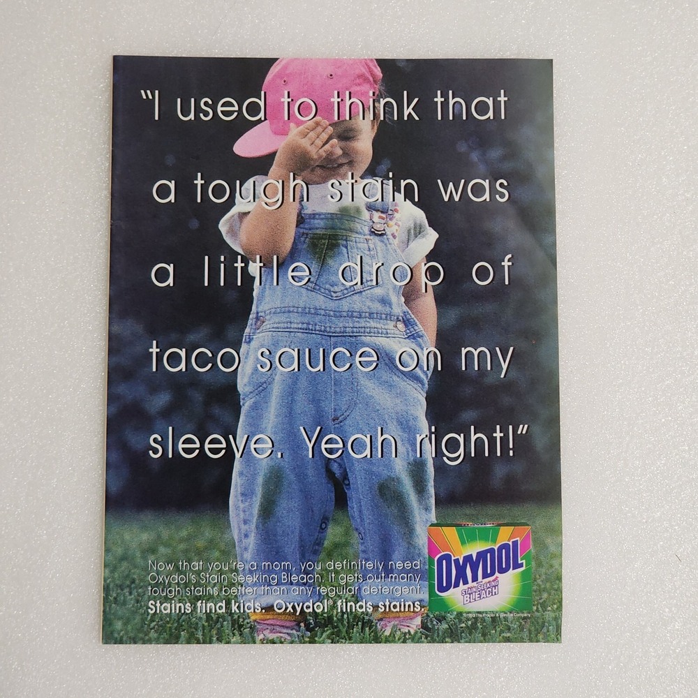 Vintage 1994 Oxydol Print Ad Stain Seeking Bleach Boy Overalls 8x10 Wall Art
